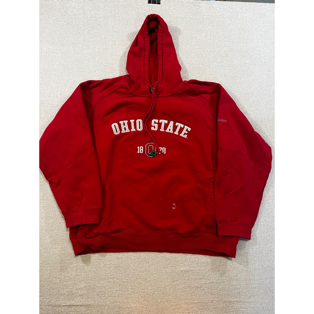 Ohio State Buckeyes Large Hoodie Mens Red Fleece Sweatshirt Embroidered